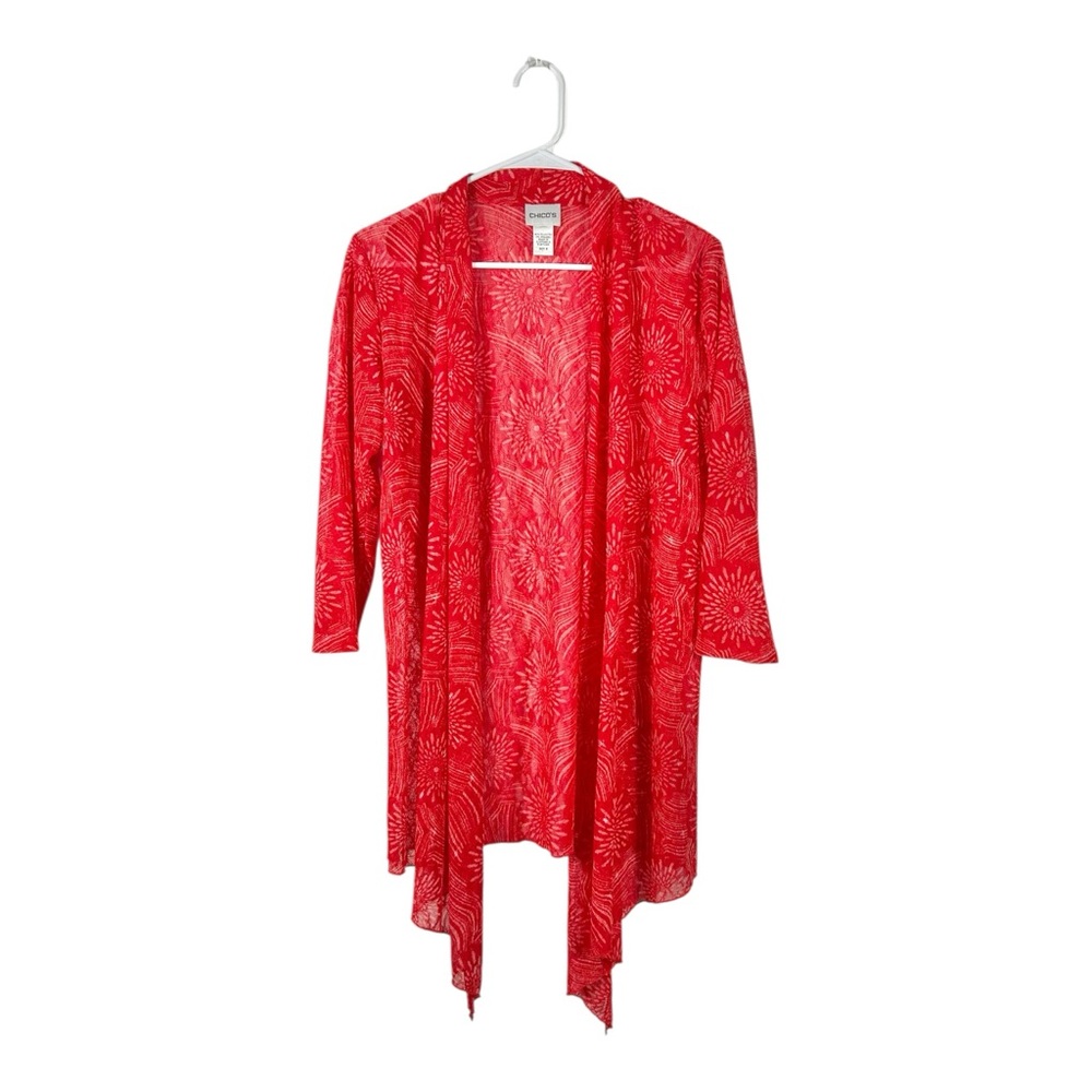 Chico’s Red Open-Front Boho Cardigan